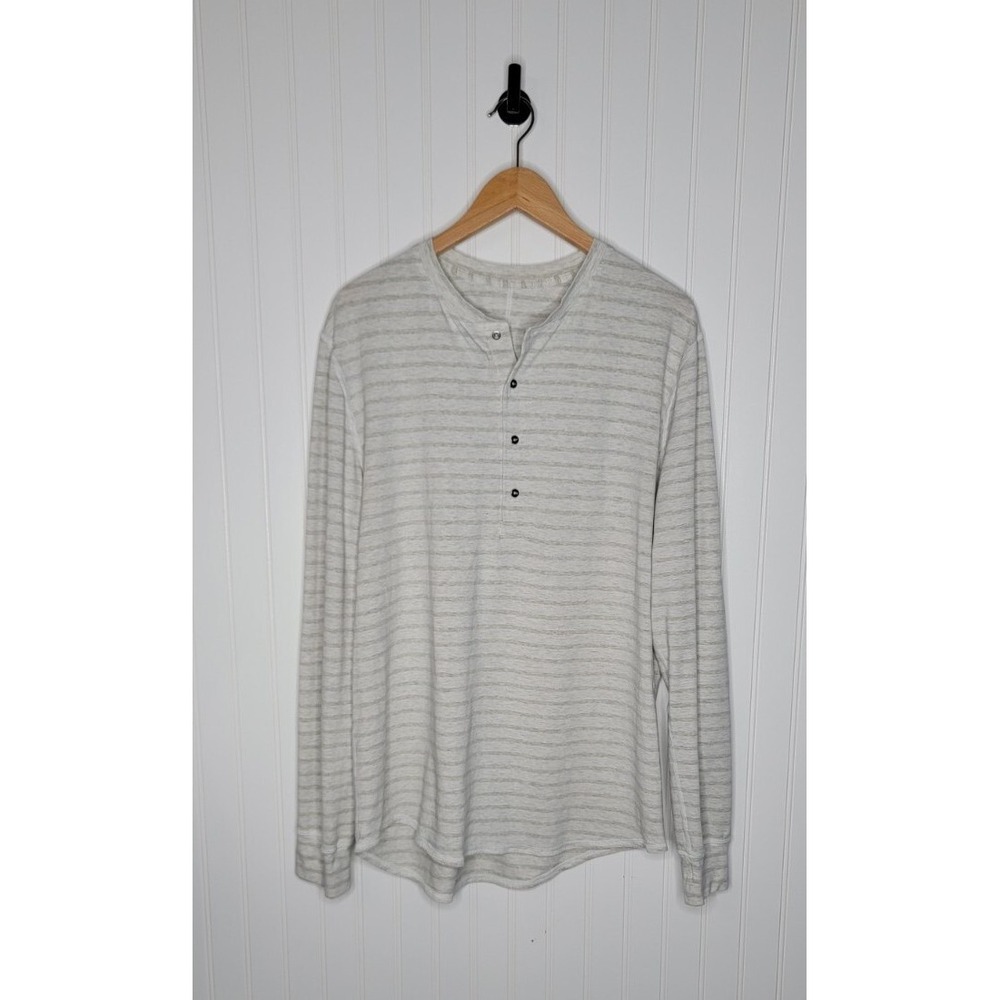 Lululemon Long Sleeve Henley Shirt Grey Stripe Men's Size L/XL